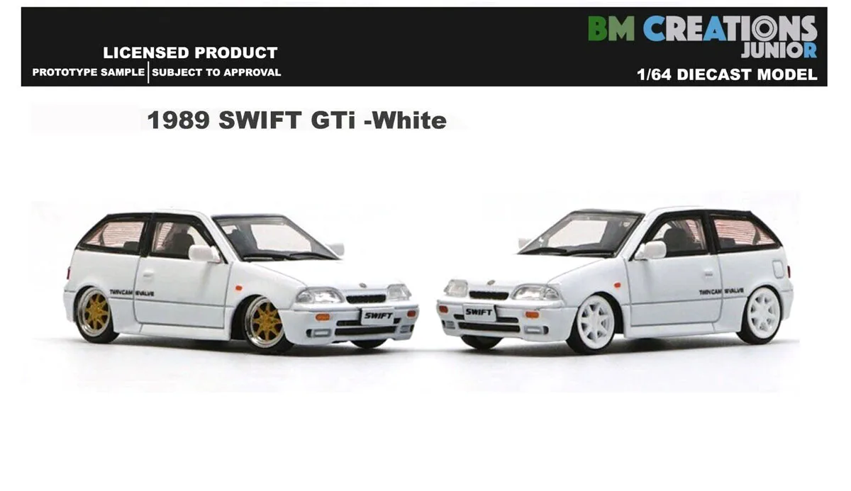 BM-Diecast Miniature Cars, 1:64 Swift, GTi 1989, White By BMC, Coleções, Presente JUNIOR, Novo