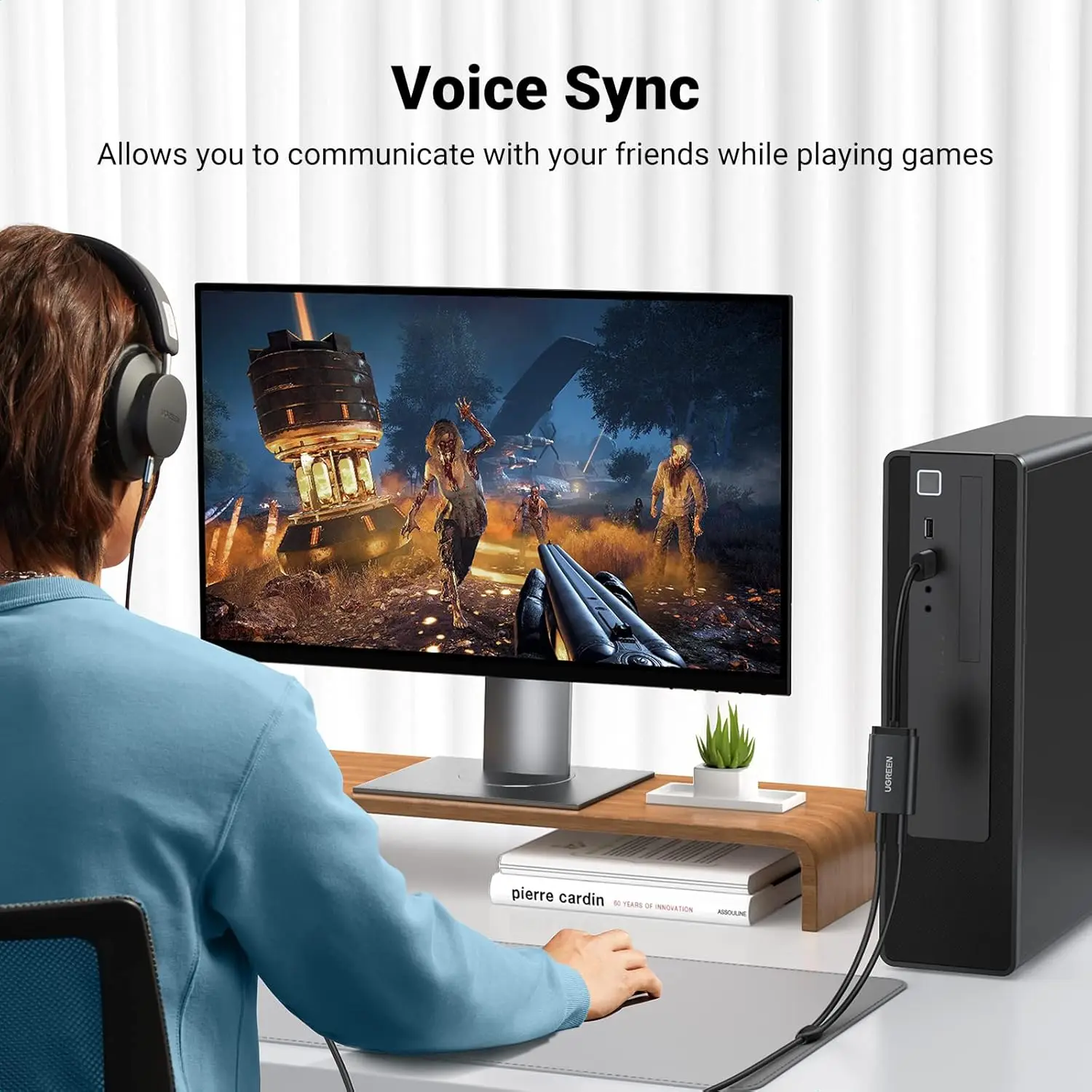 UGREEN USB 사운드 카드 USB 2.0 to 3.5mm 잭 오디오 어댑터 듀얼 AUX 스테레오 헤드폰 마이크 분배기 외장 DAC 동글