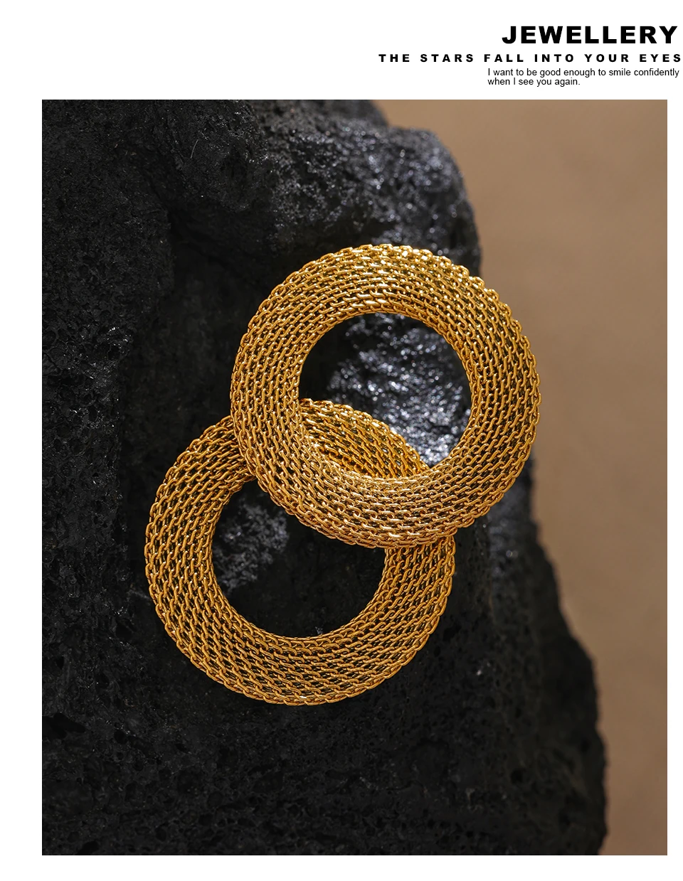 Yhpup 37mm Rostfrei Edelstahl Runde Hohl Große Ohrstecker Frauen Charme Metall Textur Aussage Gold Farbe Schmuck Neu – Detail 11