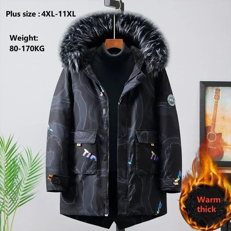 Winter Coat Men Extra Large Size 160KG 11XL 10XL 9XL Male Cargo Clothes Warm Camouflage Velvet Thick Hooded Fleece Parka Jacket