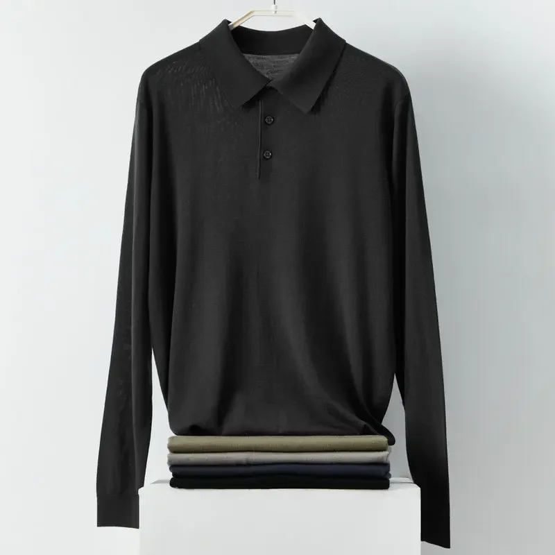 

Мужской свитер из 100% чистой шерсти с отложным воротником на осень и зиму, повседневный и универсальный вязаный свитер, шерстяная рубашка-поло