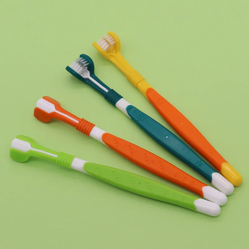 

4PCS,Pet toothbrush, Three-headed soft-bristled long-handled cat toothbrush, Oral cleaning and teeth cleaning dog toothbrush