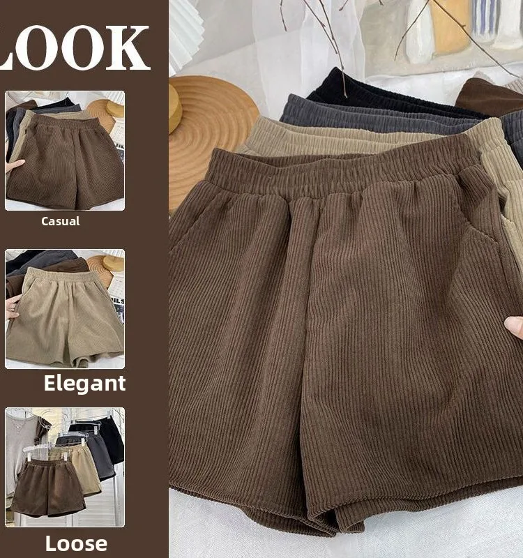 

Женские вельветовые шорты больших размеров с эластичным поясом, свободные, повседневные, для зимы, модные, для работы и для фигуры типа «груша»