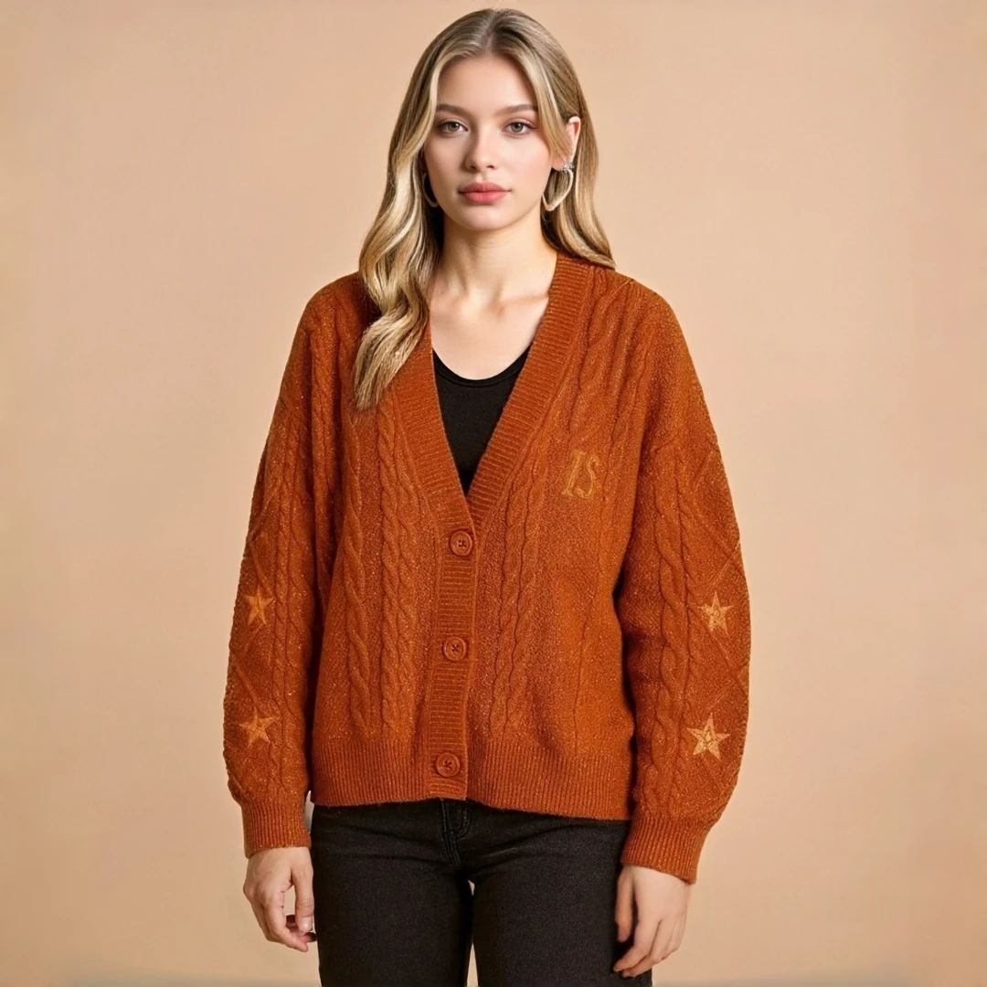

Вязаные оранжевые кардиганы с вышивкой для женщин, зимние Y2k, свободные повседневные дышащие кардиганы с длинными рукавами и открытой передней частью в стиле танцовщицы