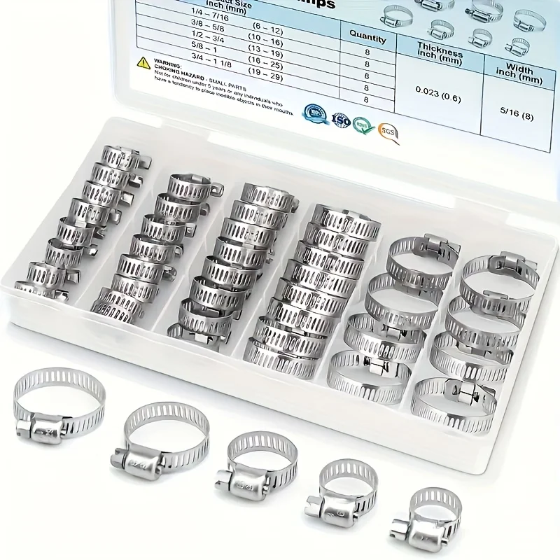 40pcs hose clamps worm gear hose clamps, 5 sizes of hose clamps for water pipes, gas pipes, silicone hoses