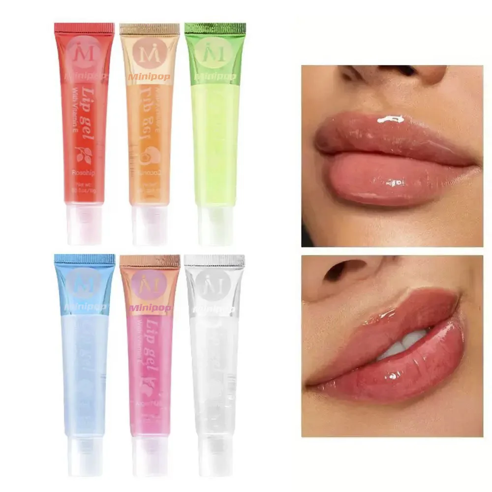 保湿透明リップグロス、VE、ローズヒップ、アルガン、ミント、アロエ、ココナッツフレーバー、透明リッププランピングオイルギフトセット