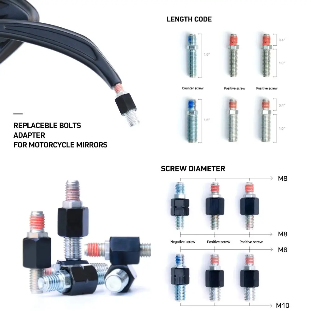Motorcycle Mirror Handlebar Accessories Bolt Screw 8mm to 10mm, Thread Adapter for Motorbik E-Bike Scooter Moped Supermoto