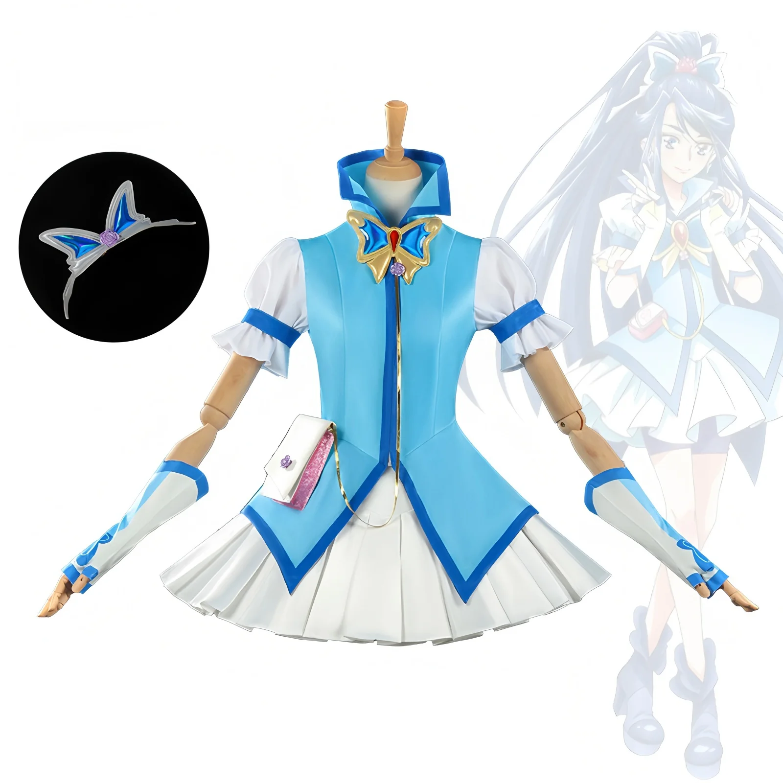 

Anime Pretty Cure Minazuki Karen Cure Aqua Colorful Magical Girl Dress Cosplay Costume Comic Con Stage IDOL Performance Clothes