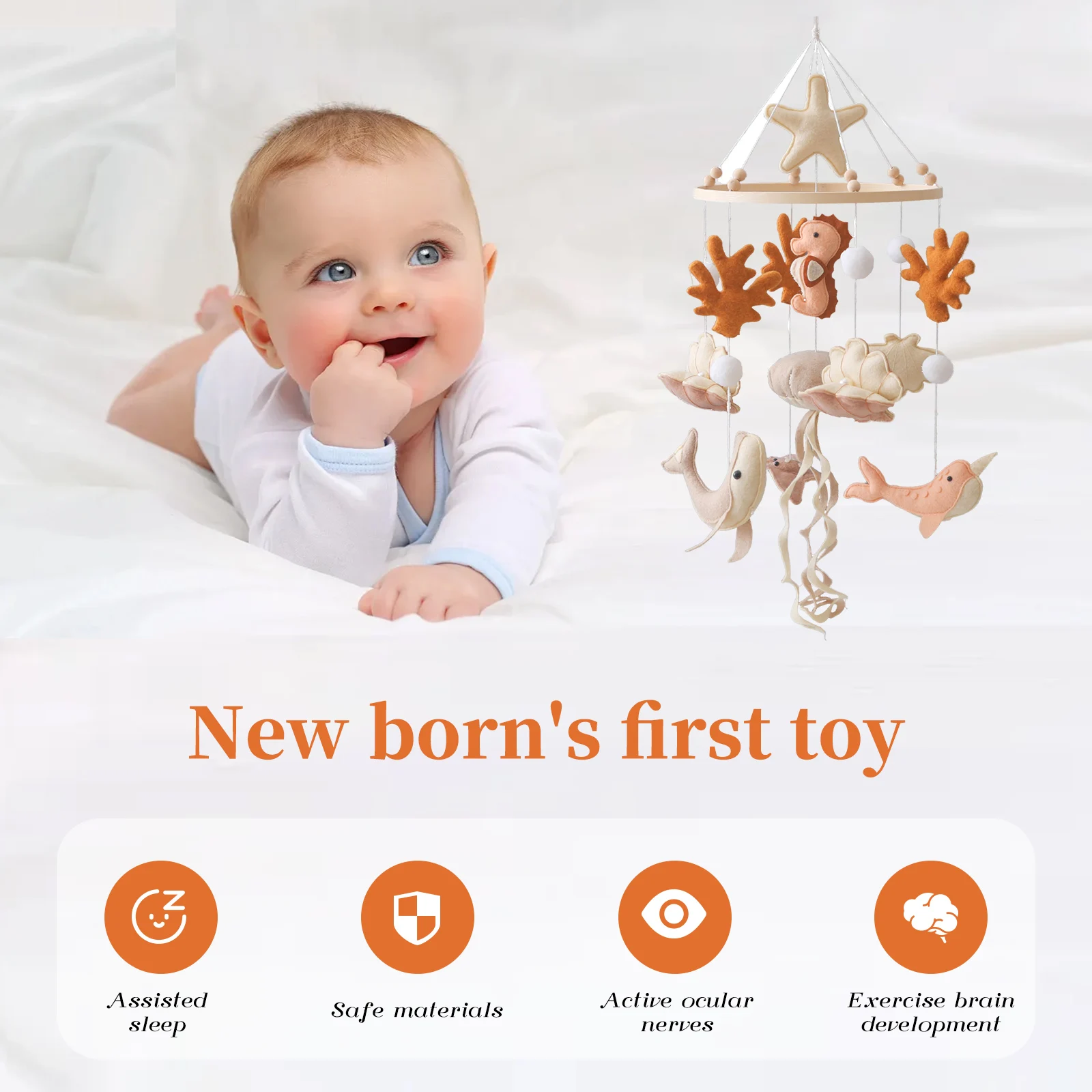 

Ocean animal themed bedside bell room decoration, kindergarten wall mounted bed bell toy, suitable for ages 0+