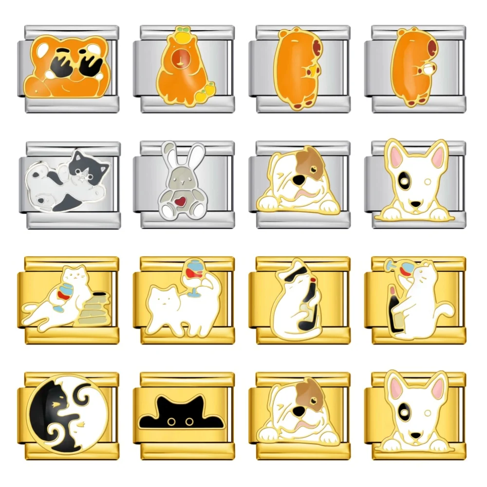 2026 nova moda gato cão animal série italiano charme link caber 9mm jóias de aço inoxidável fazendo diy pulseira acessórios presentes