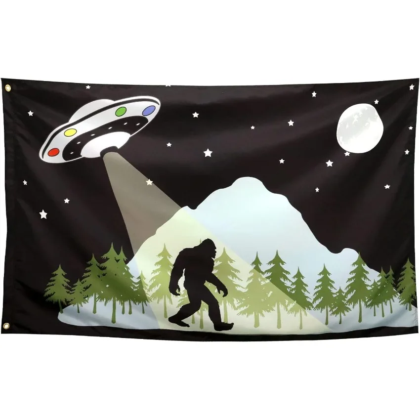 Bigfoot Flag UFO Sasquatch Flag Cool Funny Flags Banner 3x5 Ft Wall Meme Flags Outdoor Indoor Room Guys College Dorm Man Cave