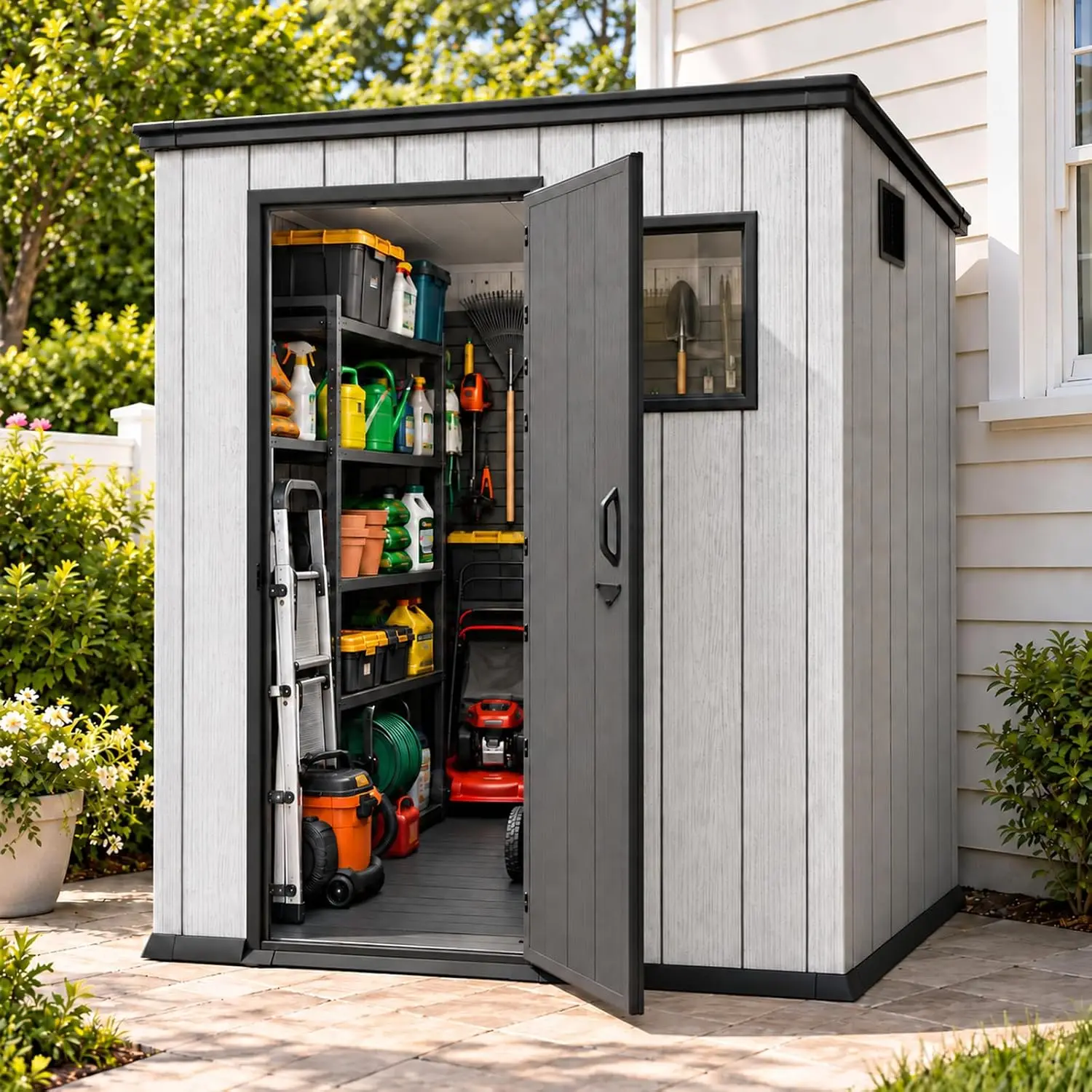 Lean‑to Resin Storage Shed 61 CU FT Waterproof Outdoor Garden House, Customized