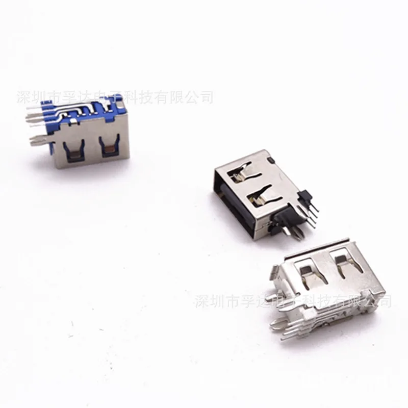 

Разъем USB 2.0 для бокового подключения, гнездовой, короткий корпус, 10.0 мм, боковое подключение, два контакта, DIP, прямой краевой O-образный контакт, синий клей.