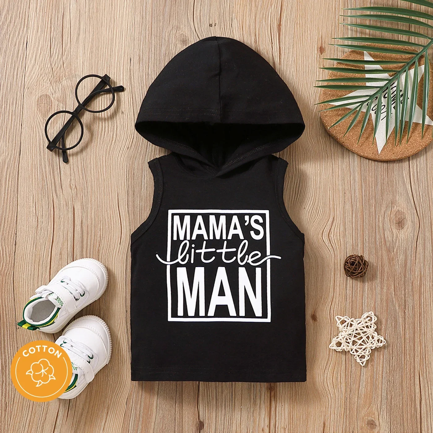 PatPat Baby Boy 95% Cotton Letter Print Hooded Tank Top Perfect for Outings and Daily Wear Basic Style Soft and Comfortable