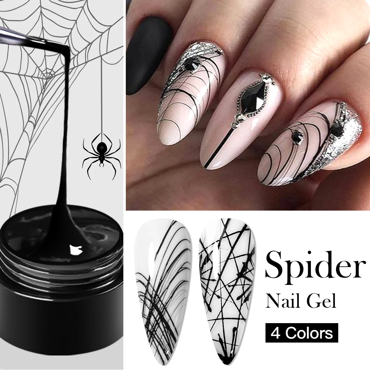 Spider Nail Gel Polish Black White Elastic Wire Drawing Painting Spider Line Gel Soak Off UV Gel Varnish Nails Art Design DIY