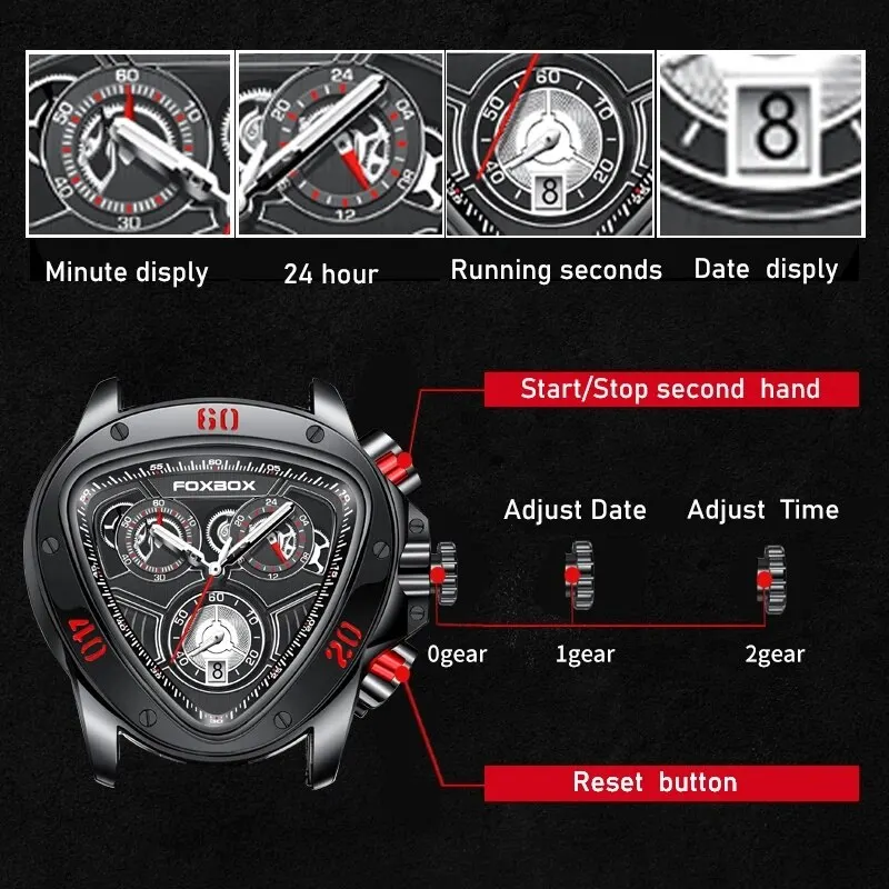 Reloj de cuarzo con cronógrafo y esfera grande de lujo para hombre, relojes deportivos militares, de pulsera, Masculino, 2024