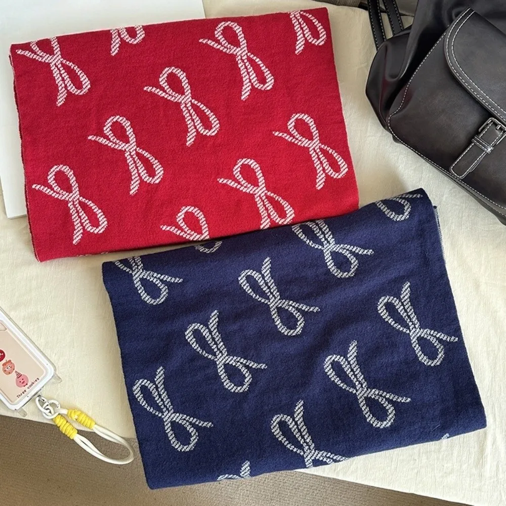 

Модный легкий шарф с бантом в корейском стиле, двусторонний шарф из искусственной шерсти, теплый ветрозащитный зимний шарф унисекс