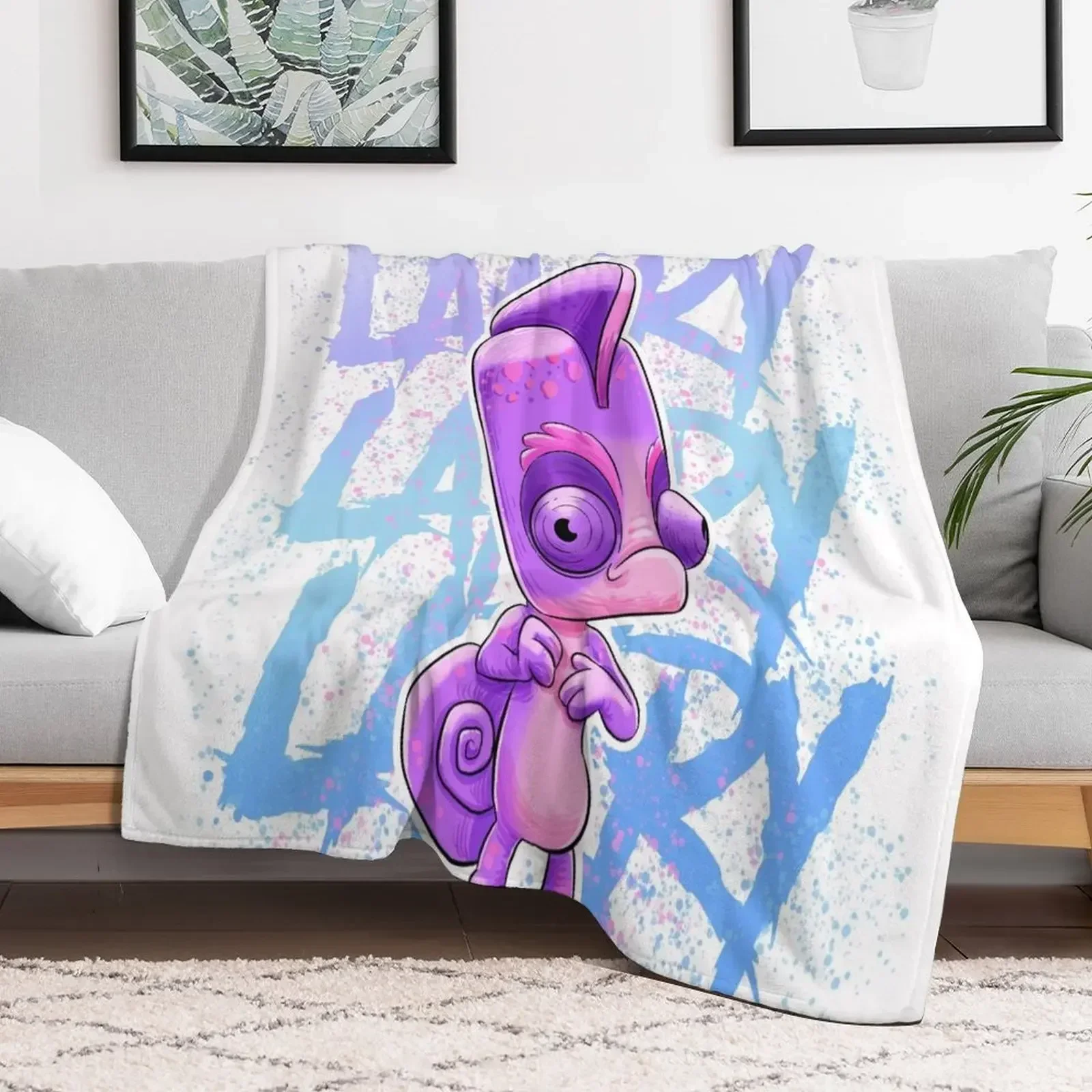 ZOOBA Larry The Cameleon Throw Blanket Shaggy Loose Furrys Decorative Sofa Blankets