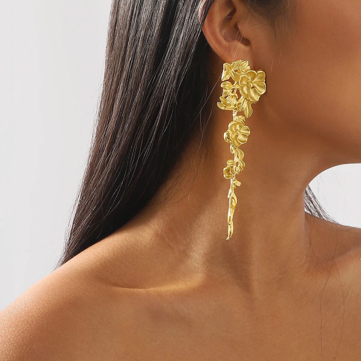 ZAA Long Dangle Flower Drop Earrings Vintage Gold Plated 2024 Trend Casual Holiday Party Jewelry Accessories