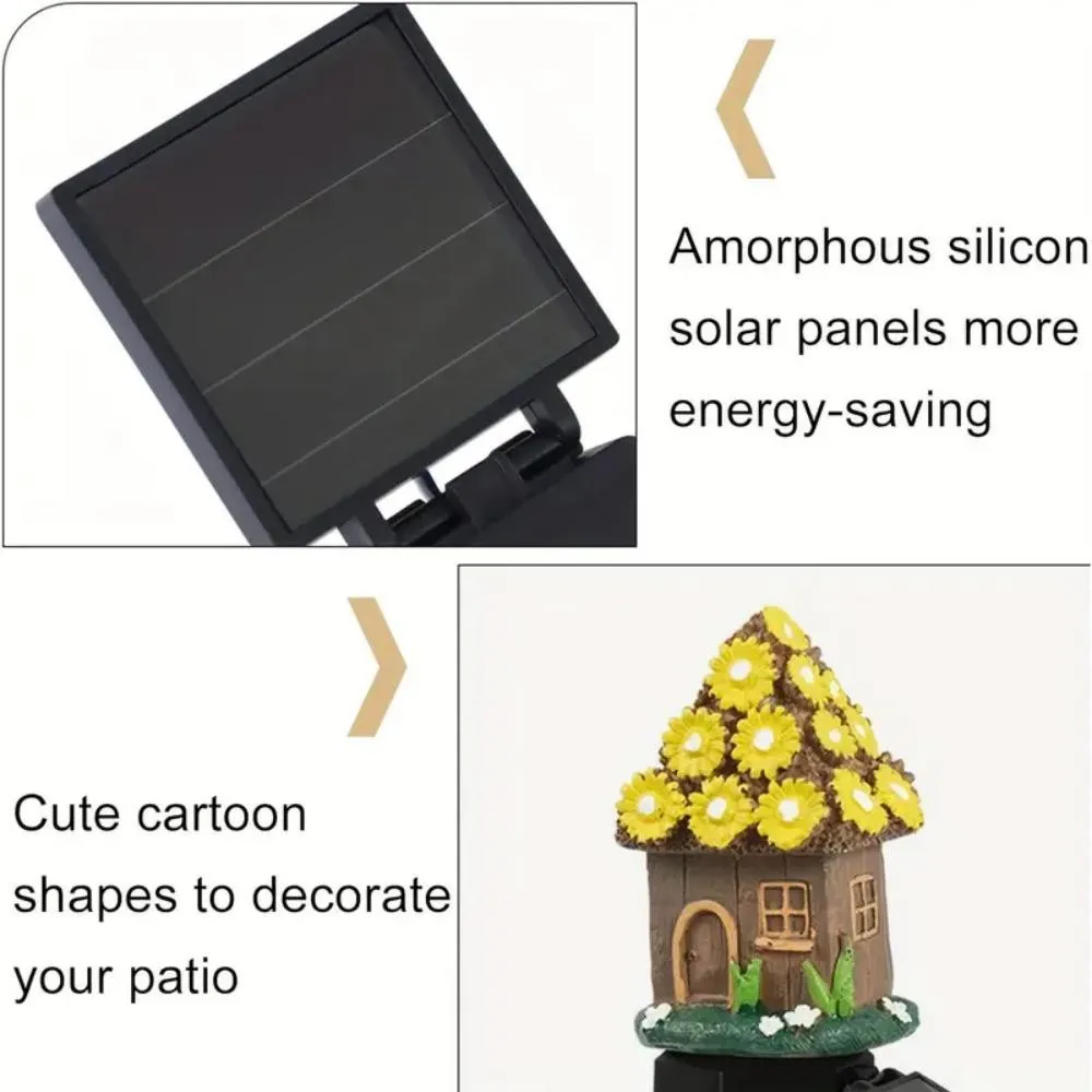 Creative Solar Resin Mushroom House Light Outdoor Waterproof LED Cartoon Ground Plug Light Garden Decoration Lawn Landscape Lamp