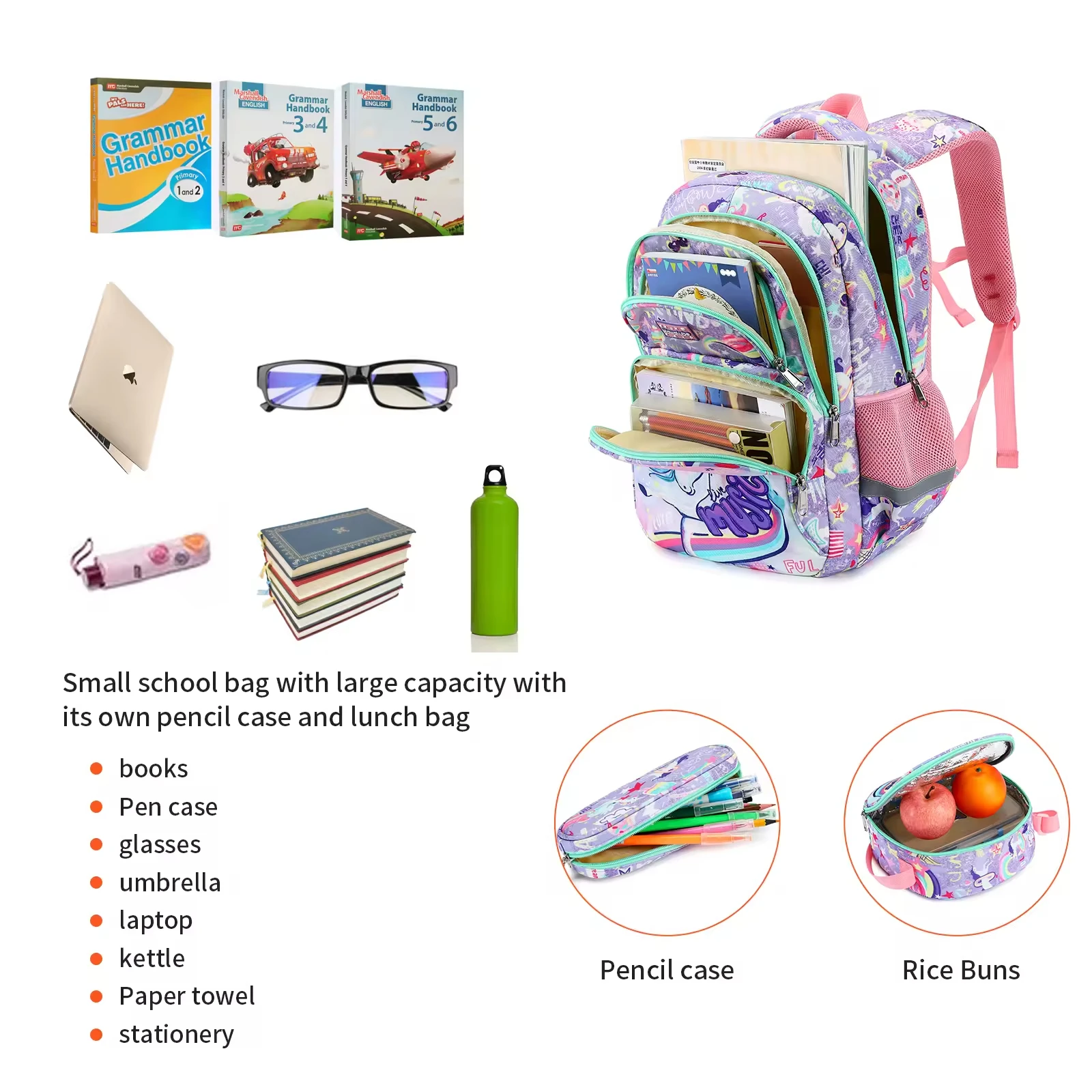 AOK New High Capacity Backpack And Lunchbag Set For Kids School Bags For Girls Teen Set,A Backpack,A Meal Bag,A Pen Bag