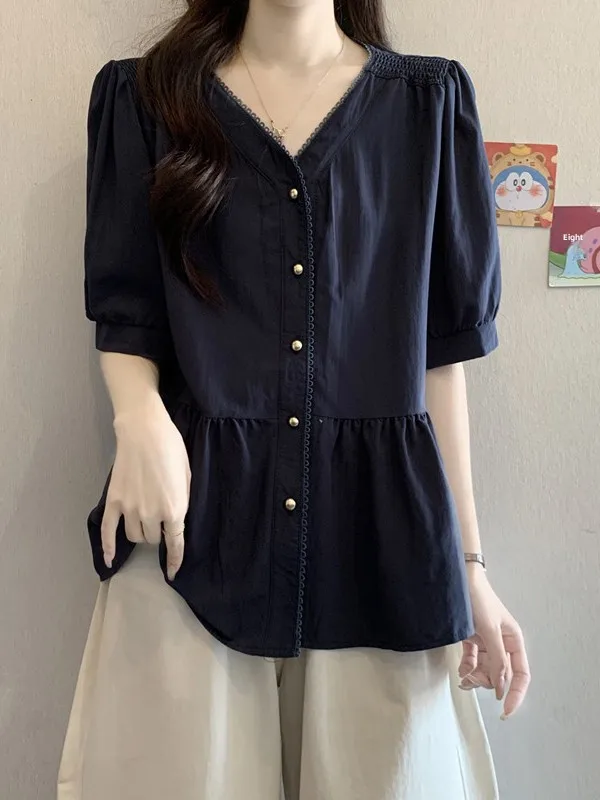 

Lace Trim Short Sleeve Base Shirt Women Summer 2026 plus Size Flattering Slimming High-End Feeling Youthful Top Korean Style