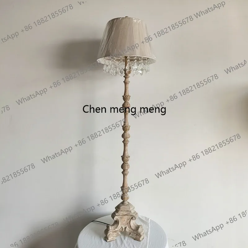 

American table lamp retro solid wood carved table lamp French medieval living room crystal decorative floor lamp