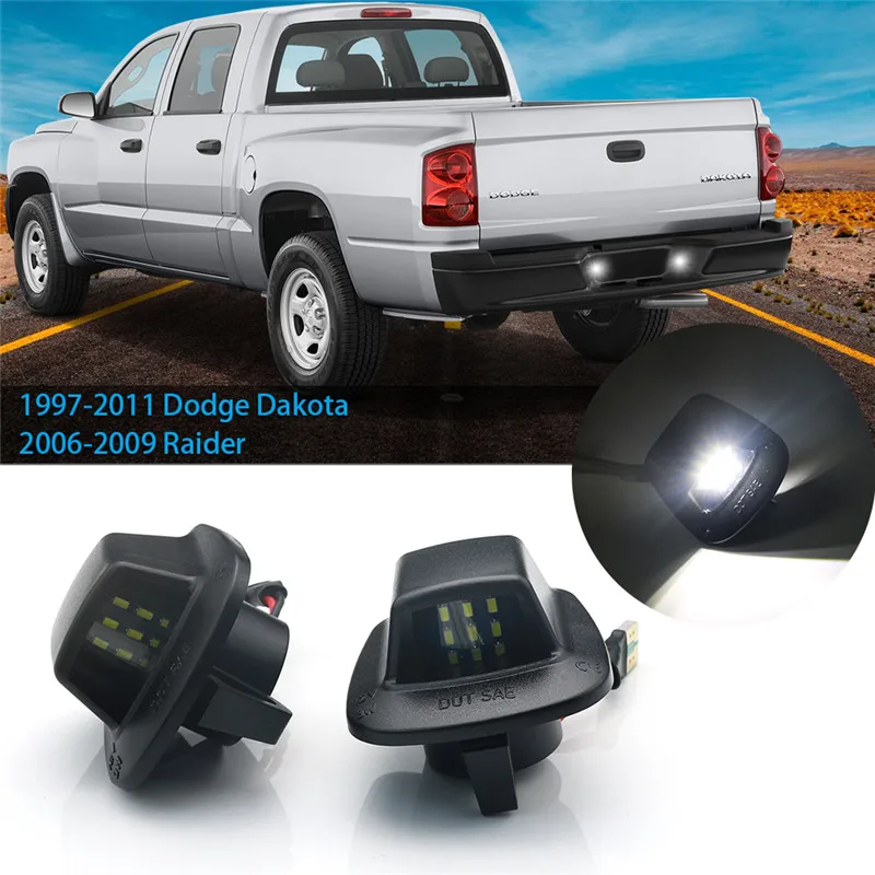 2Pcs/set LED License Plate Light Lamp Assembly Compatible with 1997-2011 Dodge Dakota Pickup Truck 6000K White