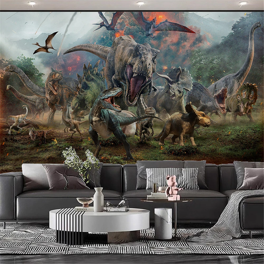 مخصص الكرتون ديناصور خلفية لغرفة الأطفال خلفيات بنين بنات غرفة نوم papel دي parede ثلاثية الأبعاد الفن جدارية ديكور المنزل