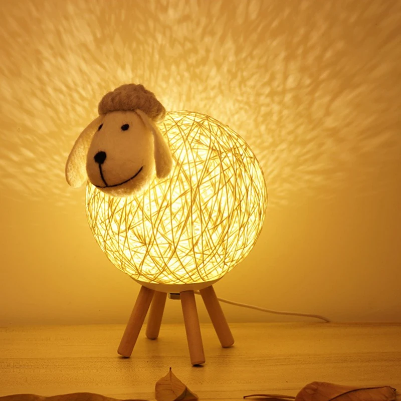 Dimming LEDs Night Light for Kids Cute Sheep Remote Controller Yarn-ball Lampshade Moon Lamp Nursery Lamp USB Baby Night light