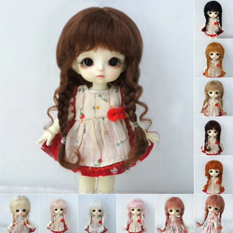 D2033B 3-4นิ้ว4-5นิ้ว5-6นิ้ว1/8 1/12 OB11ยาวหางม้าคู่ mohair BJD Wigs Lati สีเหลืองเล็กๆตุ๊กตาอุปกรณ์เสริม
