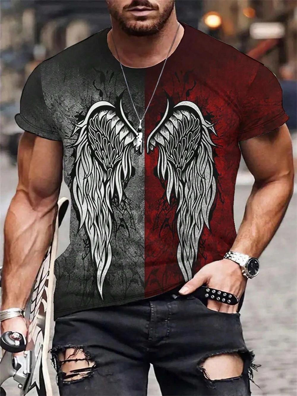 

Vintage Skull Printed T-Shirt Harajuku Horror Short Sleeve Tee Tops Leisure O-Neck Men's Casual T-Shirt Fashion Men's T Shirt