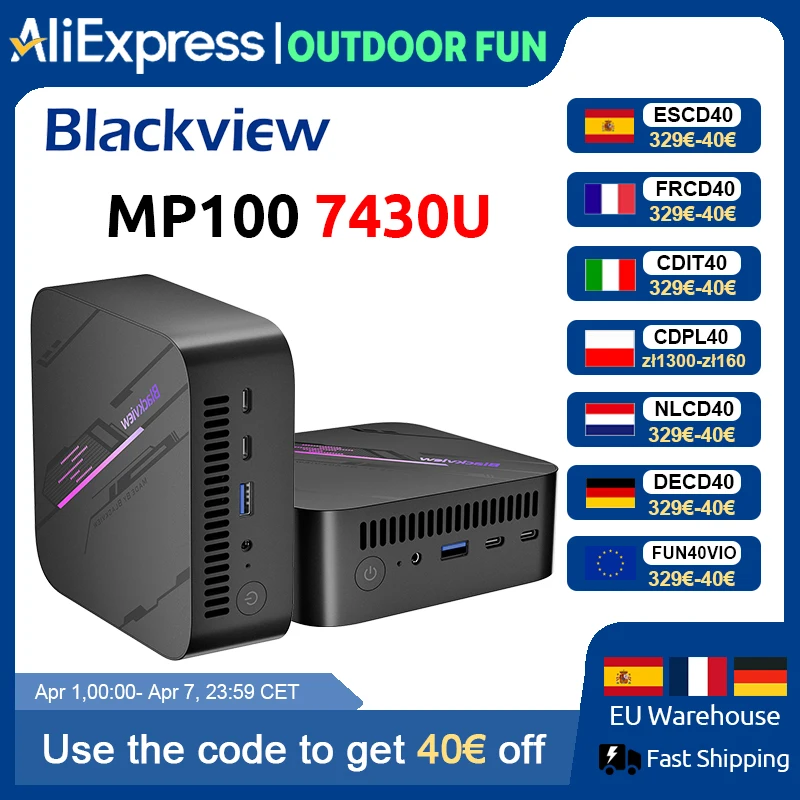 Blackview MP100 NUEVO Mini PC AMD 7430U Windows 11 6 Núcleos 12 Hilos 16GB + 512GB WiFi 6 Mini Ordenador PC BT5.2