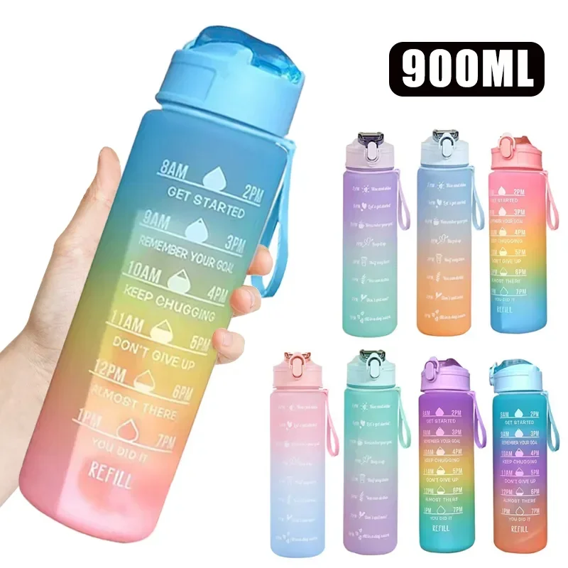 

900ml Water Bottle Motivational Sport Water Bottle Leakproof Drinking Bottles Outdoor Sports Travel Kettle Drinking Water Bottle