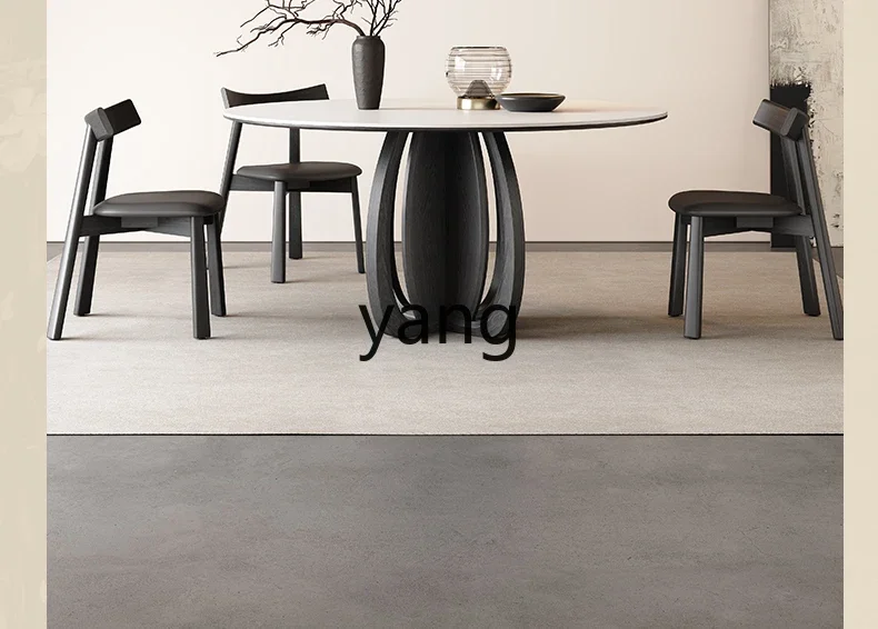 CX black solid wood round light luxury high-end 1 household full support rock slab dining table