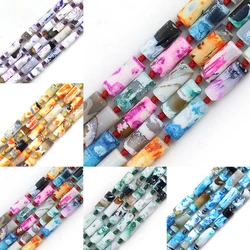 8*20mm Natural Cylinder Purple White Fire Agates Loose Spacer Beads For Jewelry Making DIY Necklace Bracelet Accessories 39cm
