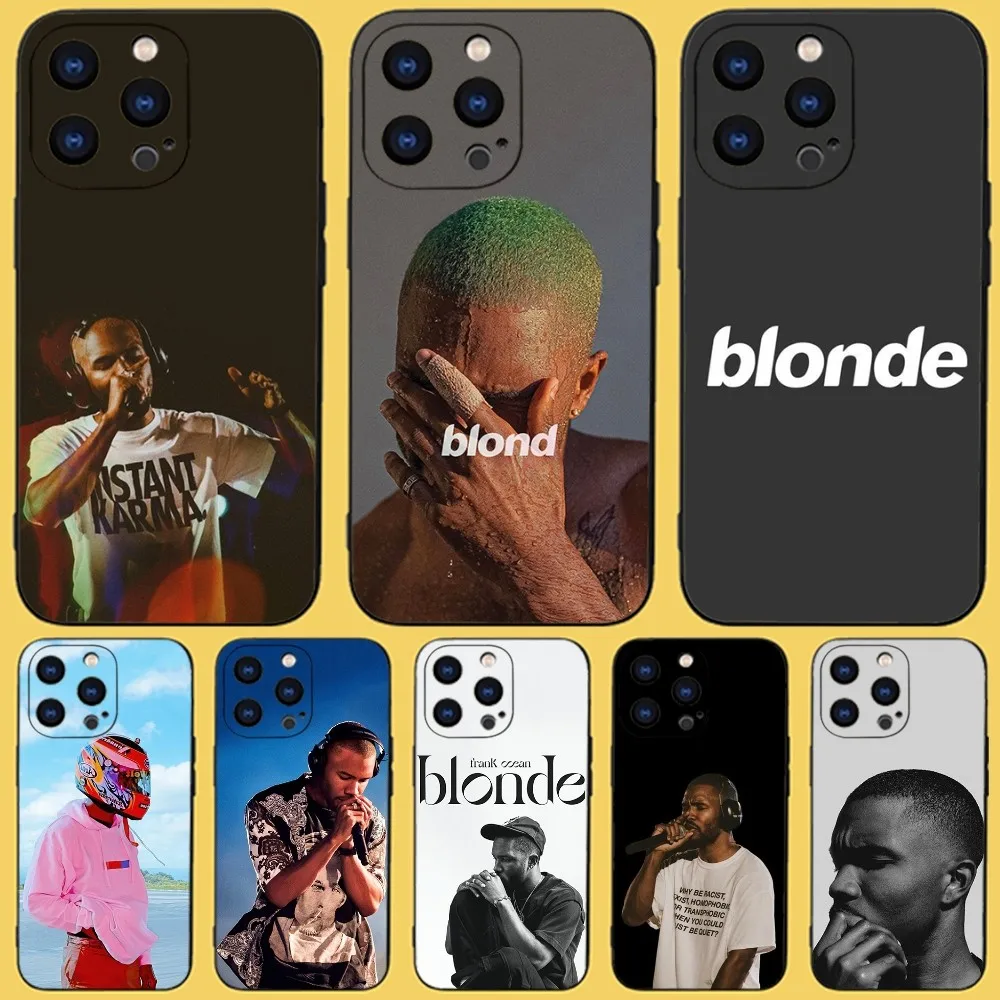 Singer F-Frank Blond Oceans Phone Case For iPhone 15,14,13,12,11 Plus,Pro,Max,XR,XS,X,7,8 Plus,SE,Mini Black Silicone Soft