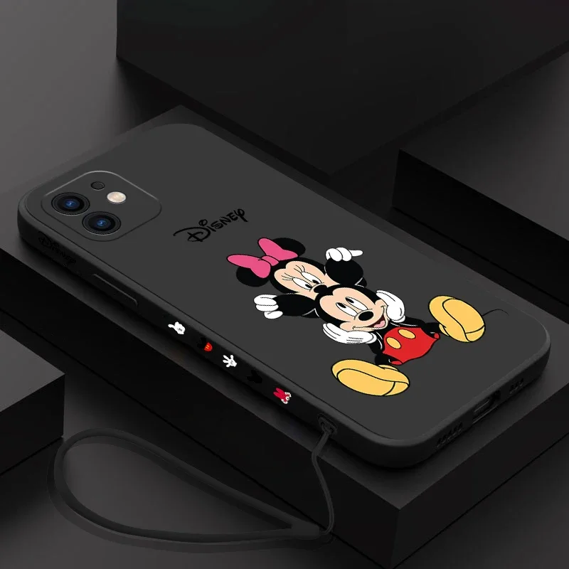 Minnie mickey lanyard Phone Case For iPhone 15 14 13 12 11 Pro Max Mini X XR XS MAX 8 7 Plus Liquid Silicone Cases Cover