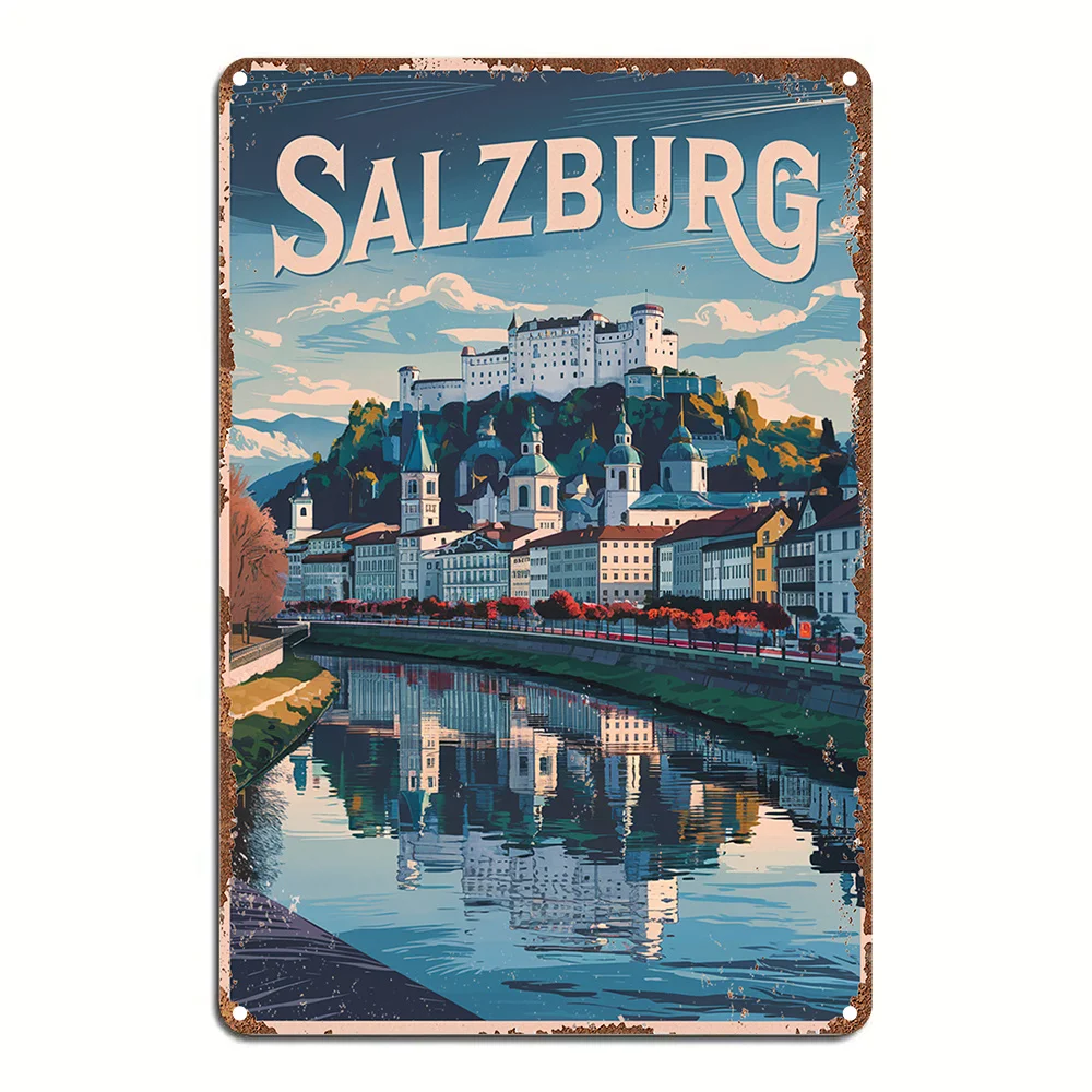 Salzburg Vintage-Metallschild, Aluminium-Wanddekoration, gravierte Schild, Geschenk für Reisende und Schließfächer, für Zuhause, Bar, Café, Büro