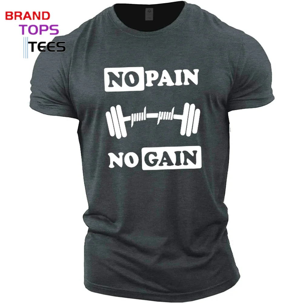 No Pain No Gain Men Short Running T Shirt Men Gym Sports Tops Tee Shirt Male Breathable Fitness Sportswear Bodybuilding Clothing