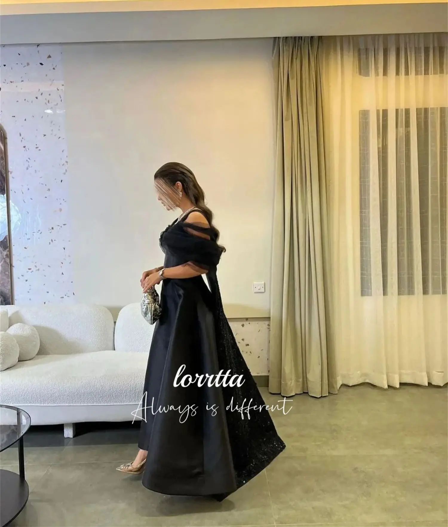 Lorrtta Evening Dress Grace Satin Black Line A Eid Long Party Dresses for Formal Occasions Luxury Robe De Soiree Femmes Prom