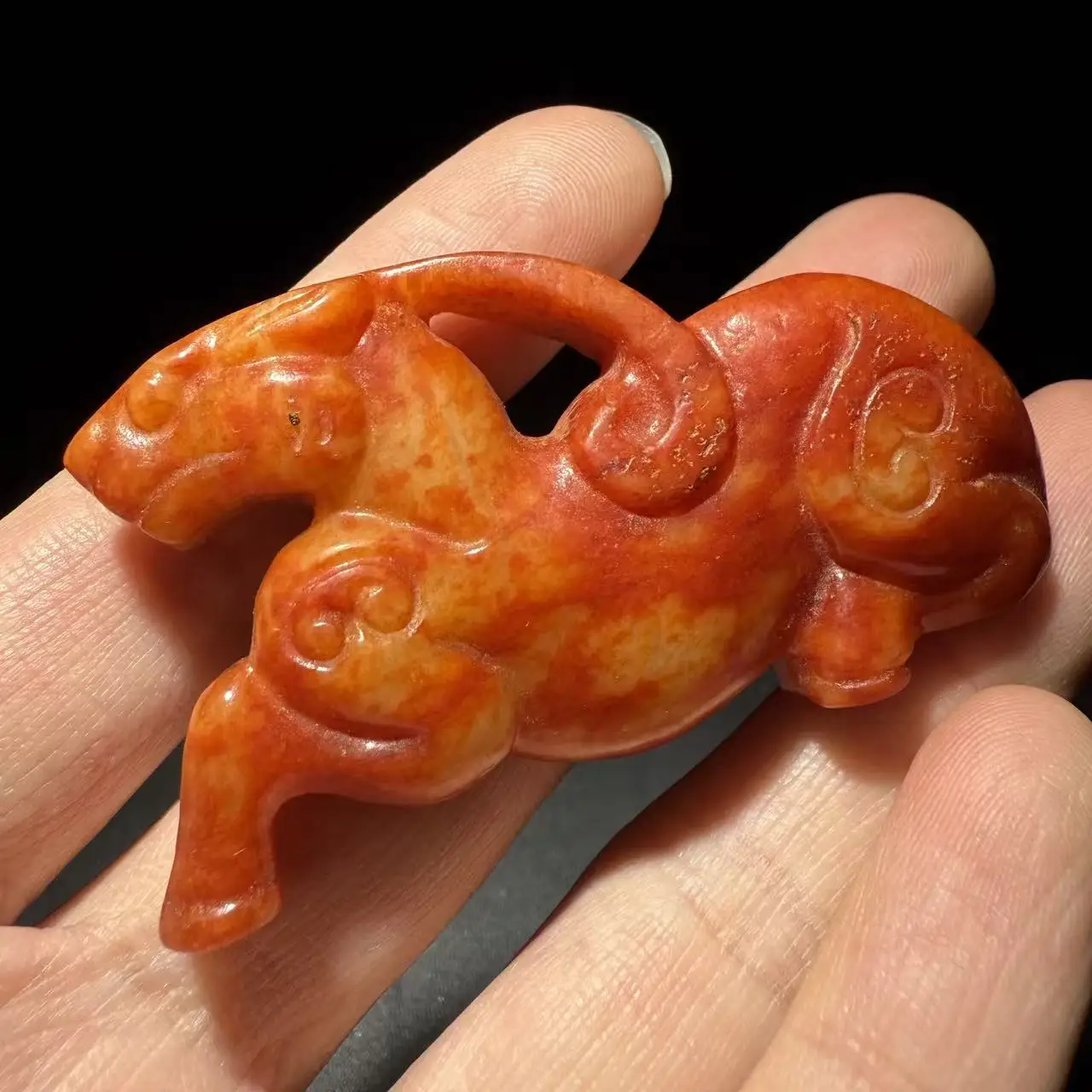 China Hongshan culture old jade carved feng Antique Beast Hook Gou Pendant 60x36mm