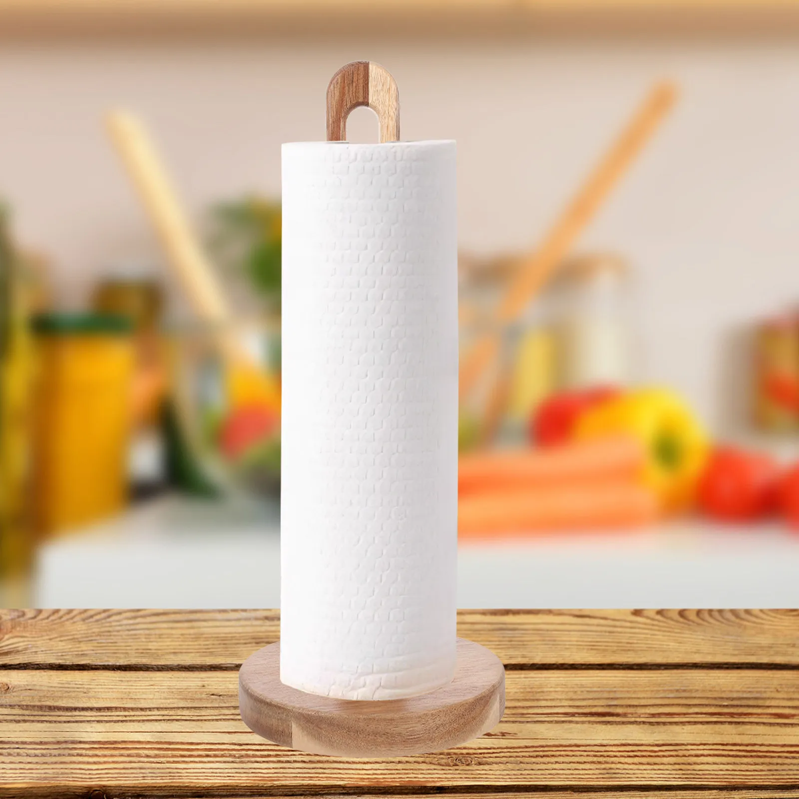 

Wood Paper Towel Holder Solid Wood Space Saving Stand Up Paper Towel Organizer for Kitchen Bathroom Modern Decorative Storage