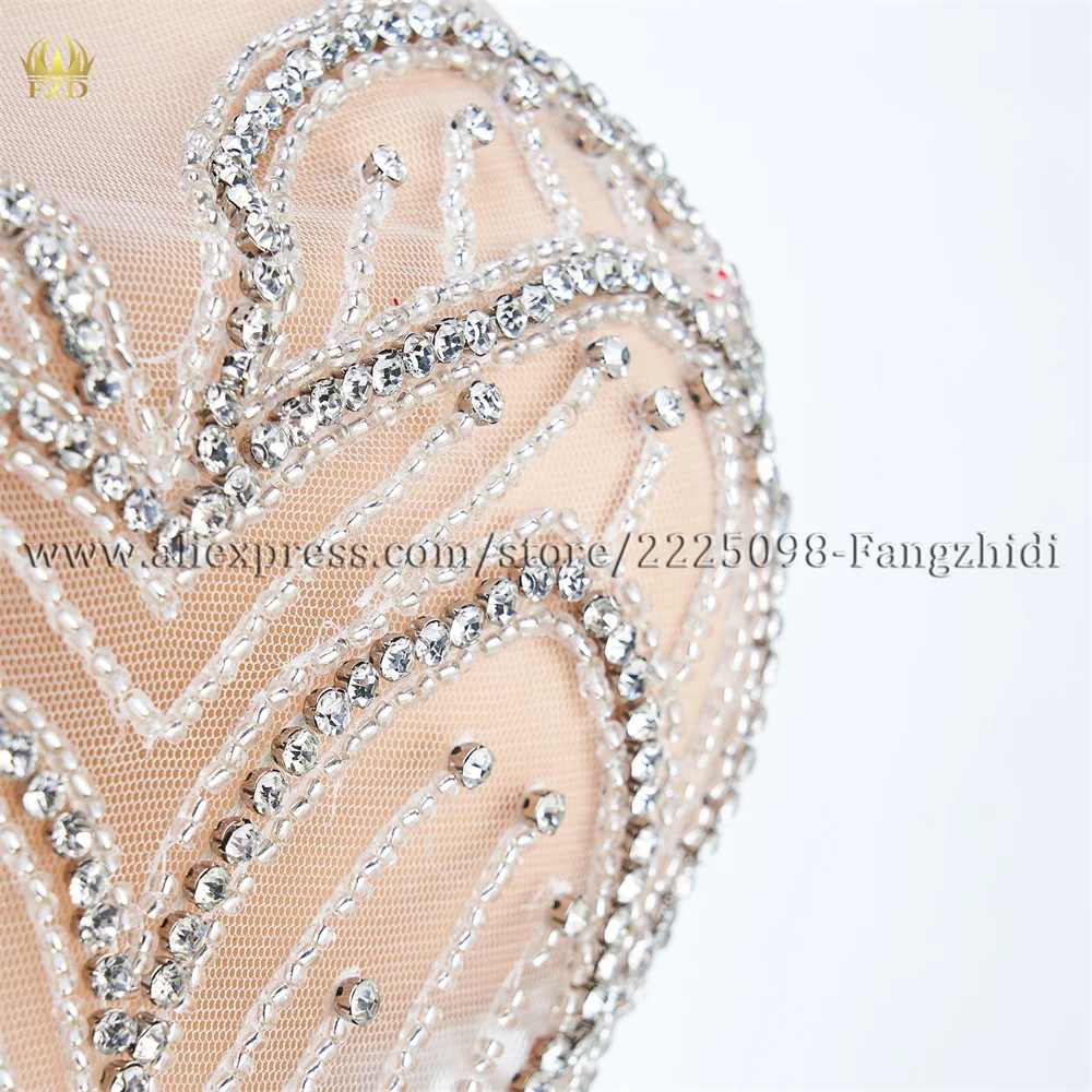 FZD 1 PCS Silver Appliques Embroidery Rhinestone for Wedding Party Dress Appliques Patch for Clothing Handmade Iron on Patch DIY