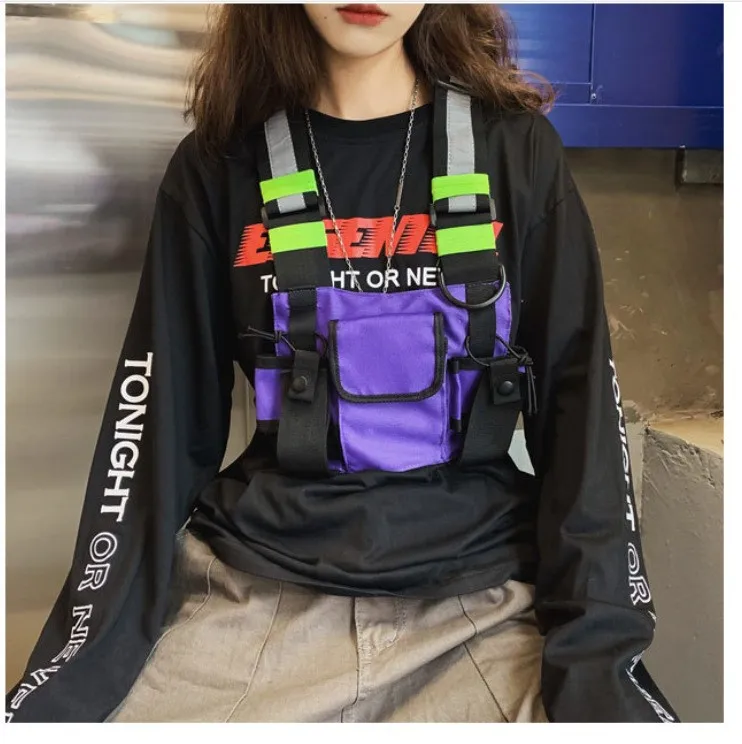 Functional Tactical Chest Bag For Men Fashion Bullet Hip Hop Vest Streetwear Bag Waist Pack Unisex Black Chest Rig Bag