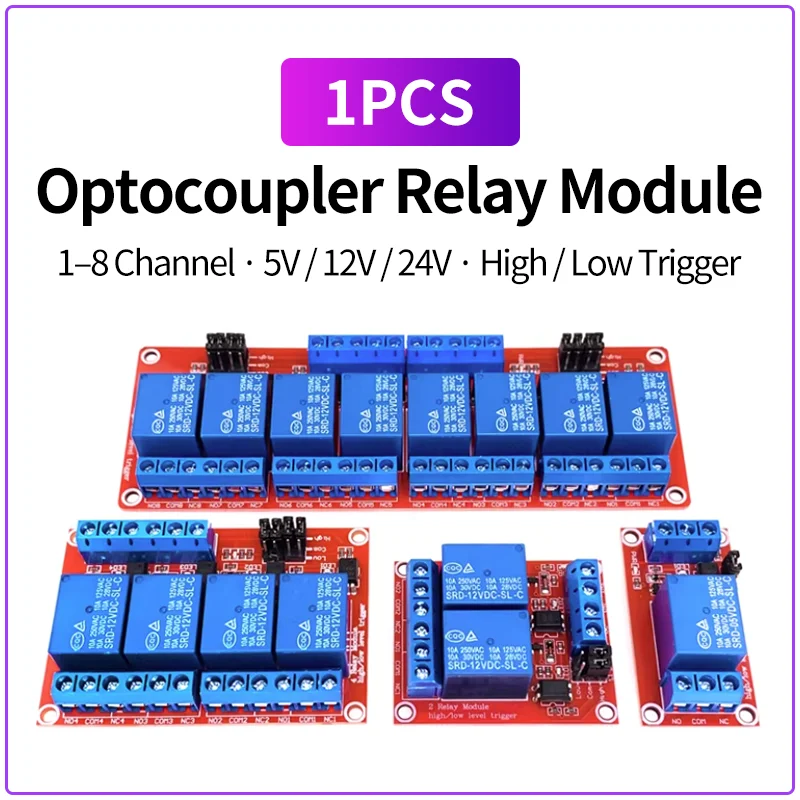 Optocoupler Isolated Relay Module 5V 12V 24V 1 2 4 6 8 Channel High Low Level Trigger Board