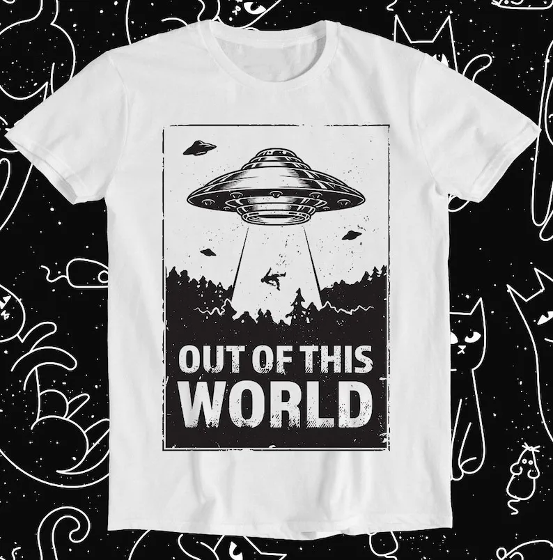 

UFO Out Of This World Space Planet Retro Funny Meme Gift Tee T Shirt 1249