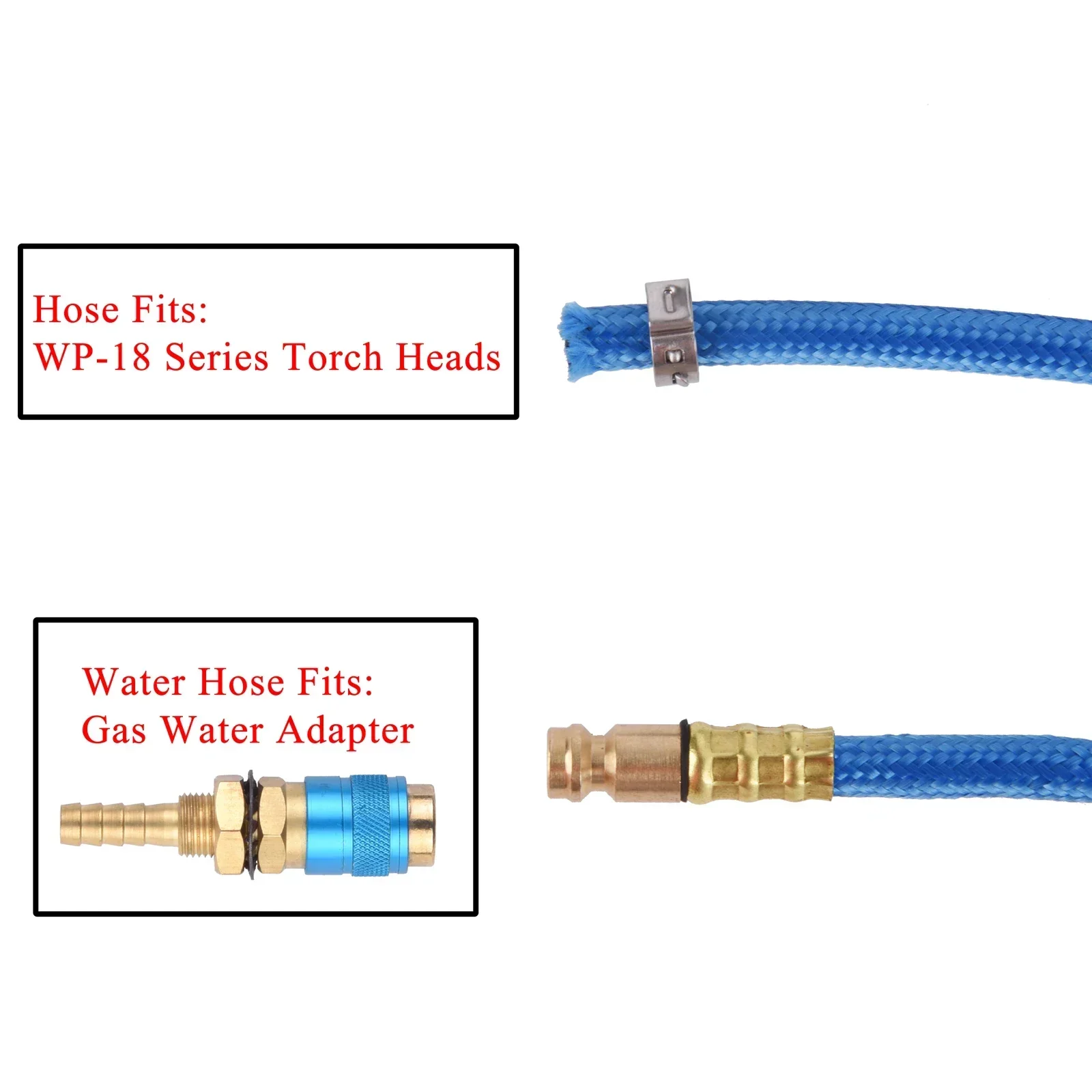 Tuyau de torche TIG refroidi à l'eau pour série WP18, adaptateur de gaz et d'eau rapide, 3.8m, 12,5 pieds, 7.6m, 25 pieds