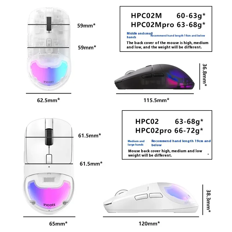 Ironcat Incott Hpc02 Pro Wireless Mouse Dual Mode Transparent Paw3395 Rgb Gaming Mouse Hot-Swap Ergonomics Hpc02pro Pc Gamer