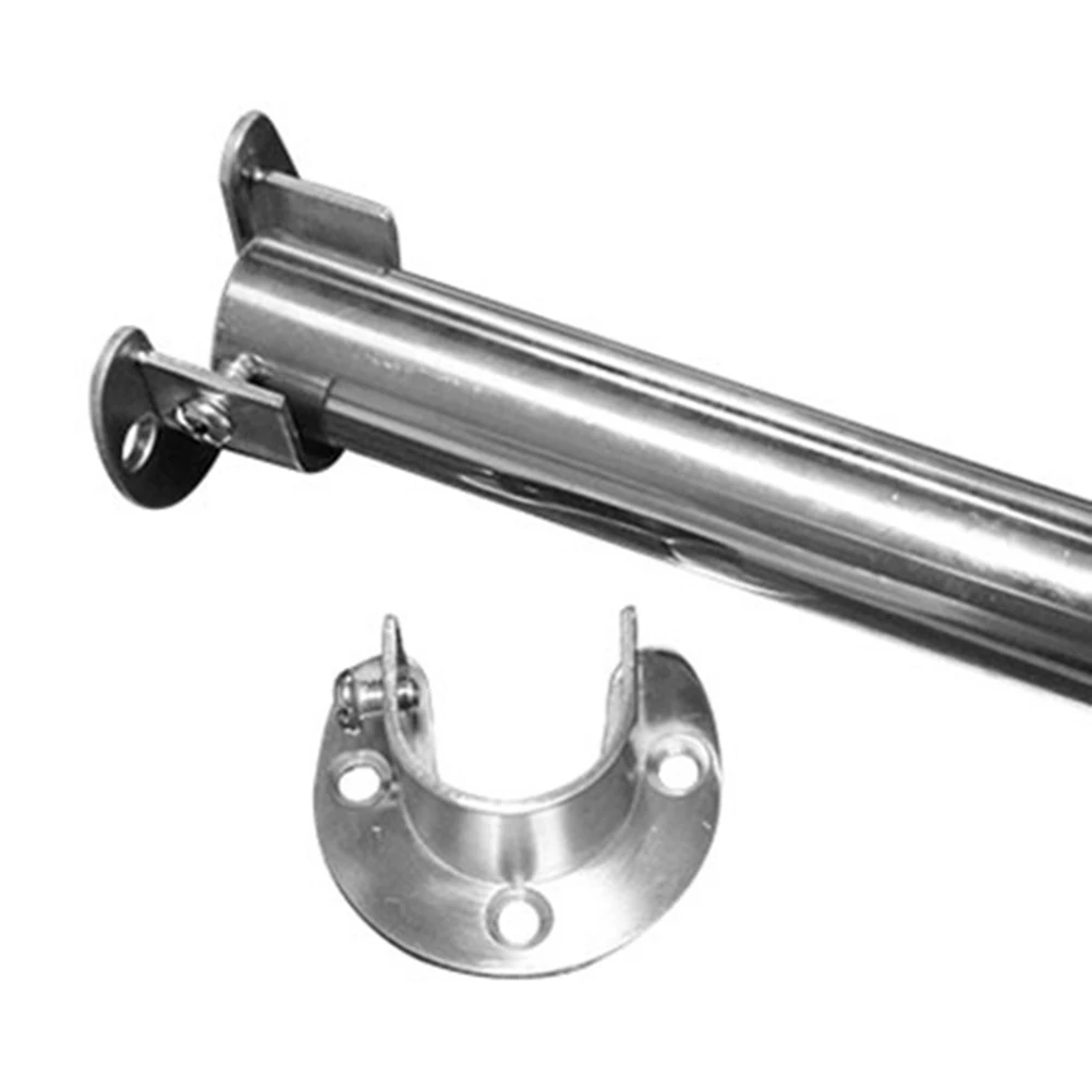 

2 Set U Shaped Stainless Steel Closet Pole Sockets Thick Oval Rod End Supports Silver Bracket For Hanging Clothes Curtains Easy